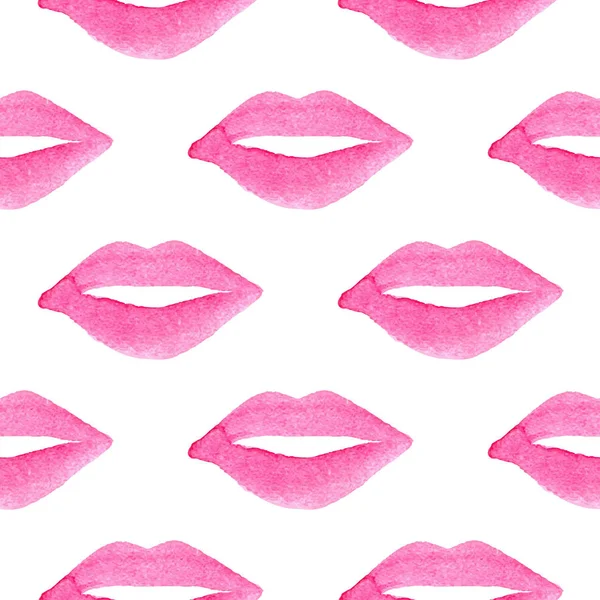 Labbra Rosa Acquerello Disegnate Mano Modello Senza Cuciture Vettoriale Studio — Vettoriale Stock