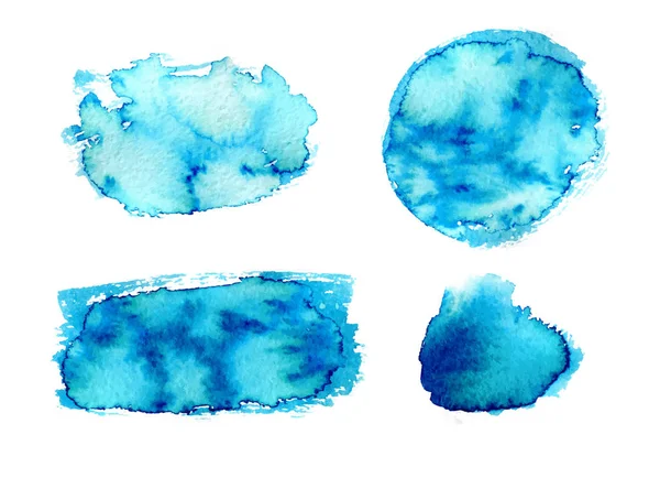 ベクトル自然青い水彩画ラベルは 白い背景上の図形 手描きペイント汚れセット — ストックベクタ