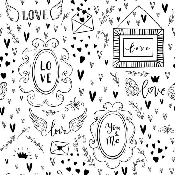 Vector Mode Naadloze Patroon Happy Valentines Day Doodle Stijl — Stockvector
