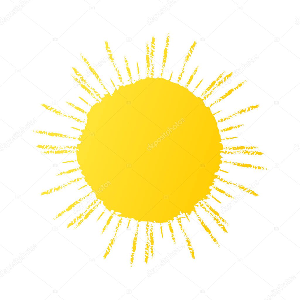 Hand drawn cute sun icon. Vector yellow sunshine graphic