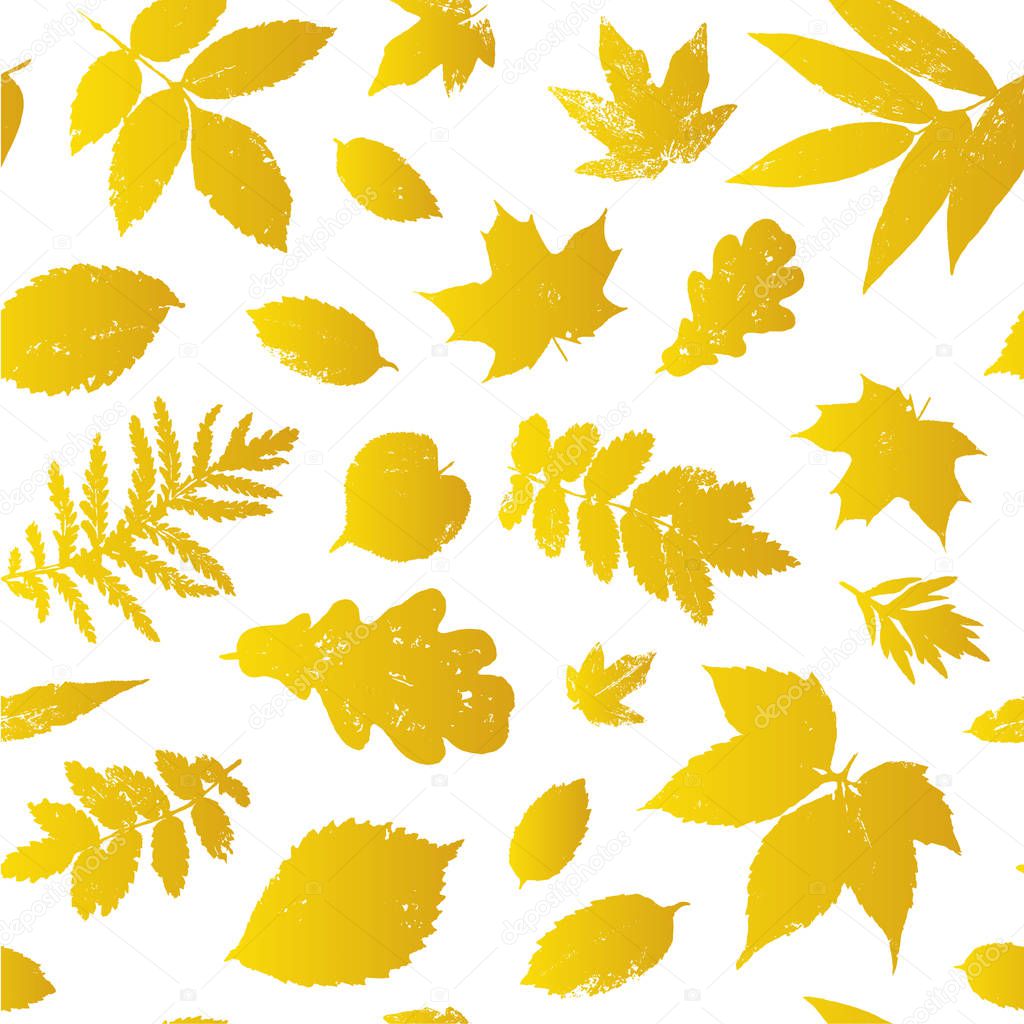 Gradient colourful autumn leaves bunch seamless pattern. Vector grunge design elements for cards, wallpapers, backgrounds.