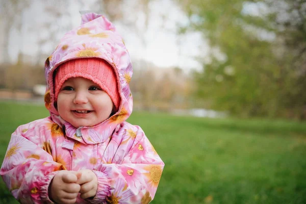 Portrait Smiling Little Girl Pink Jacket Cape Head Stock Image