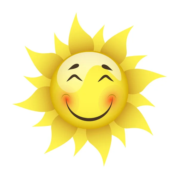 Soleil jaune souriant sur fond blanc — Image vectorielle