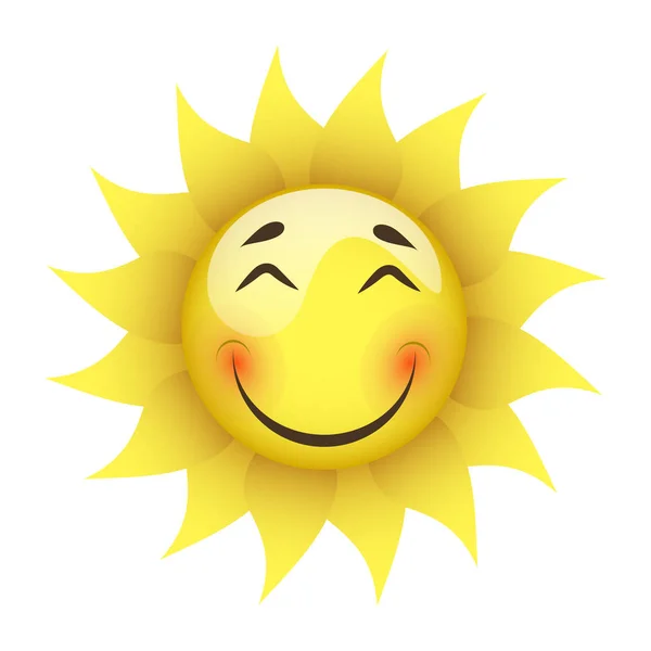 Soleil jaune souriant sur fond blanc — Image vectorielle