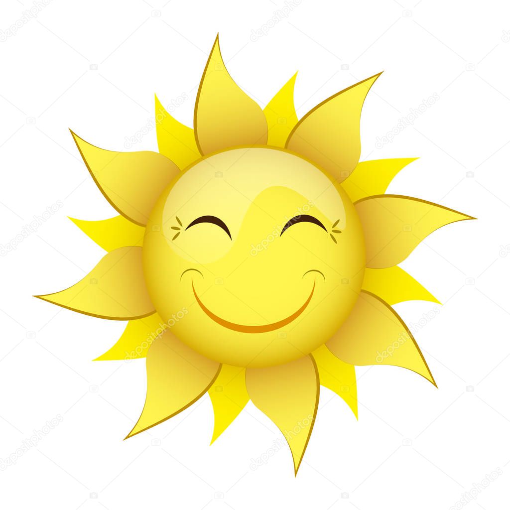 smiling yellow sun on a white background isolated