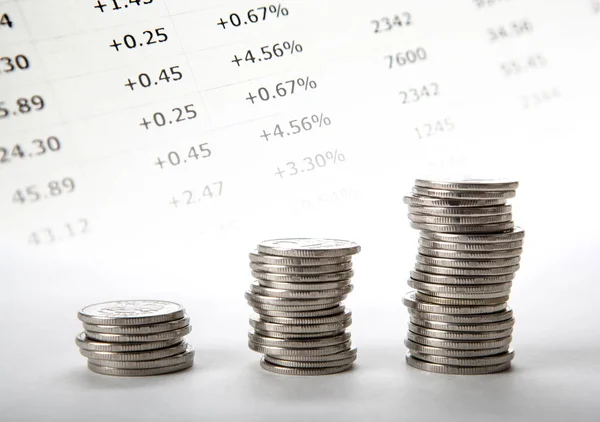 Three Stacks Coins Accounting Digits Close — Stock Photo, Image