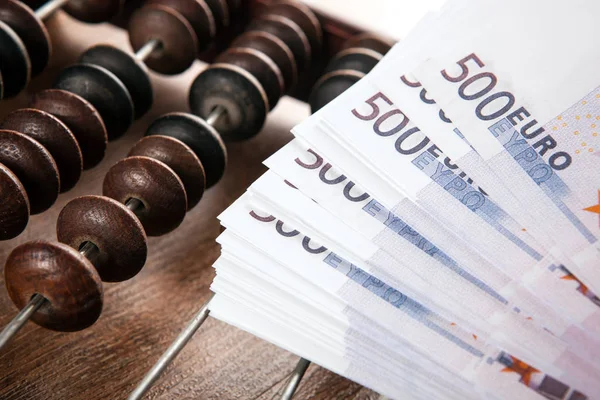 Old Abacus Bills 500 Euros Close — Stock Photo, Image