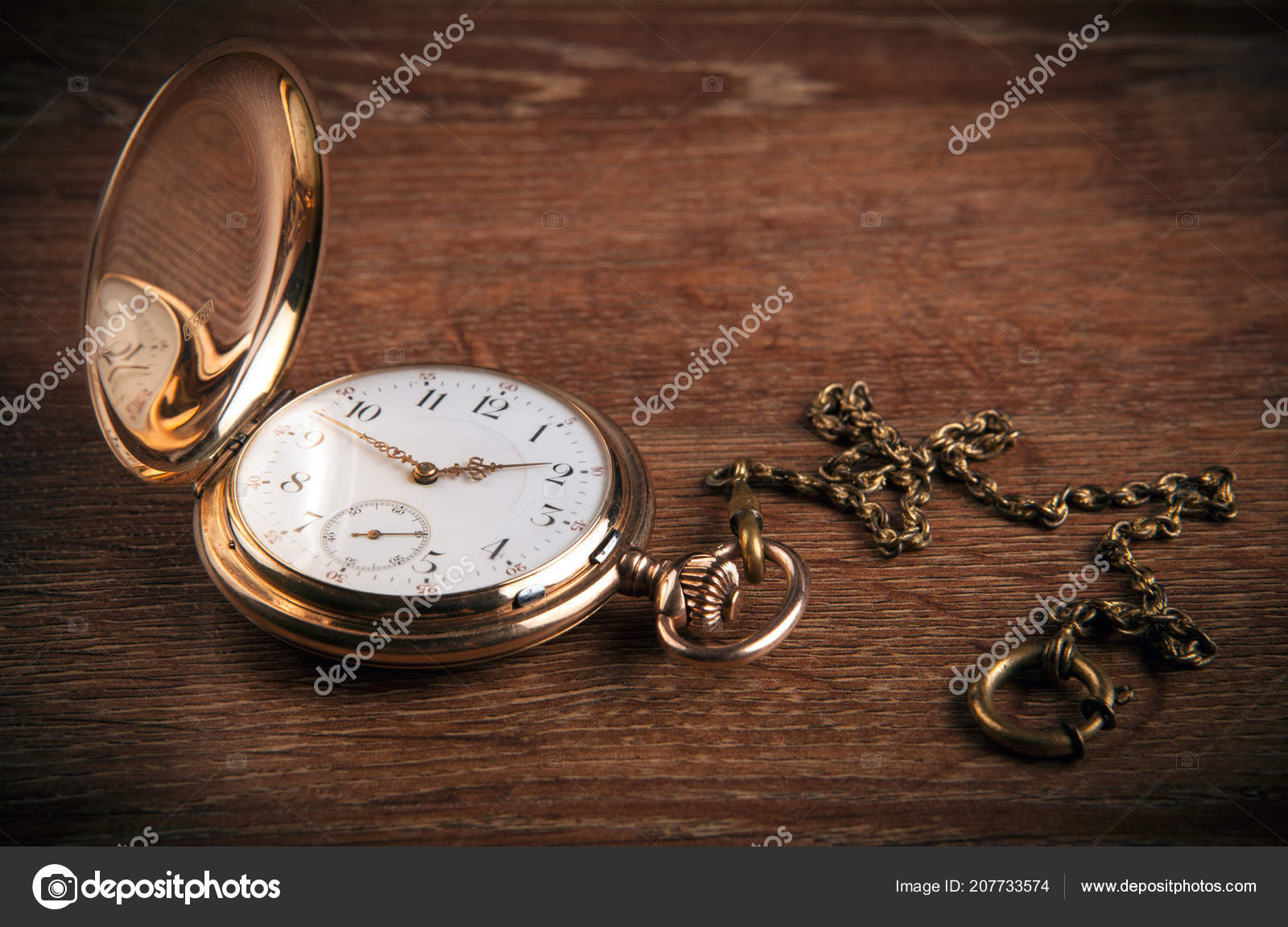 Antique Gold Pocket Watch Lies Wooden Table Close Stock Photo Image By C Mizar 219842 207733574