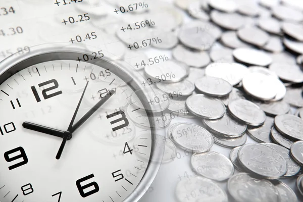 White Clock Face Russian Ruble Coins Digits Closeup — Stock Photo, Image