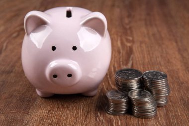 pembe kumbara Rus Rublesi paralar ile yakın çekim