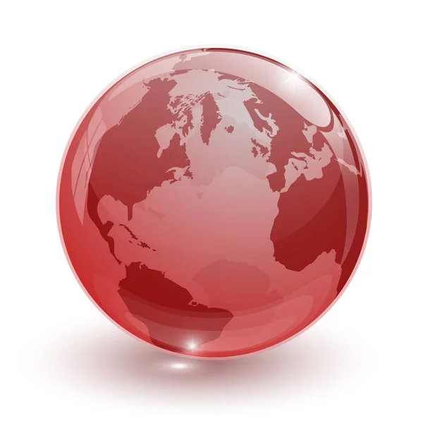 Globo Terra Vetro Trasparente Rosso Isolato — Vettoriale Stock