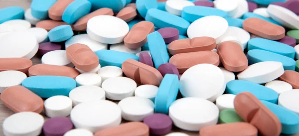 Background Many Multi Colored Medical Pills Close — Stock Photo, Image