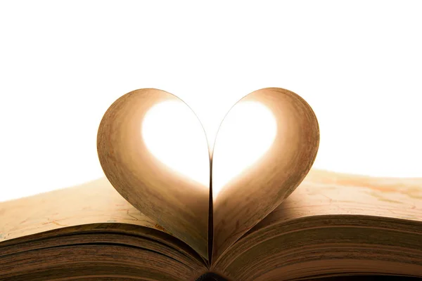 Ανοίξτε Βιβλίο Σελίδες Την Εικόνα Της Καρδιάς Ένα Λευκό — Φωτογραφία Αρχείου