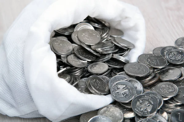 Open White Bag Russian Ruble Coins — Stock Photo, Image