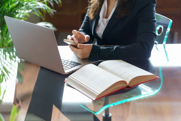 Business Woman Working Laptop Business Legal Law Advice Justice Concept — Stock Photo, Image