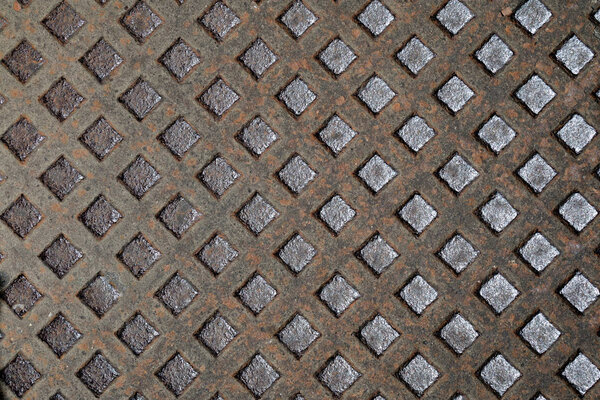 Rusty manhole pattern closeup, useful as background in a grungy style