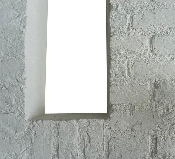Nyitott Ablak Keret Munkáját Háttér Textúra Közelről Egy Fehér Téglafal — Stock Fotó