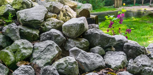 Pila Piedras Cal Apiladas Primer Plano Hermoso Jardín Decoración Textura —  Fotos de Stock