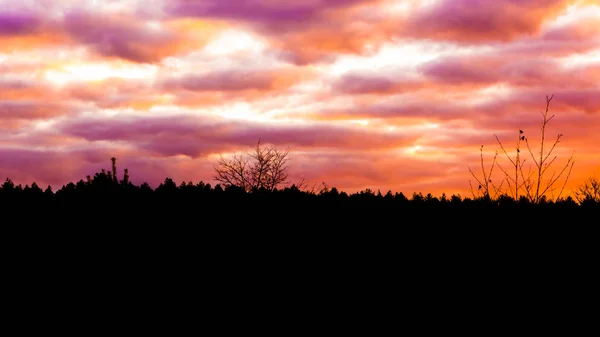 Paisaje Páramo Atardecer Con Nubes Nacreosas Raro Efecto Climático Invernal — Foto de Stock