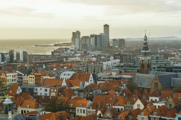 Sky Line Vlissingen Con Torre Del Reloj Iglesia Vista Mar — Foto de Stock