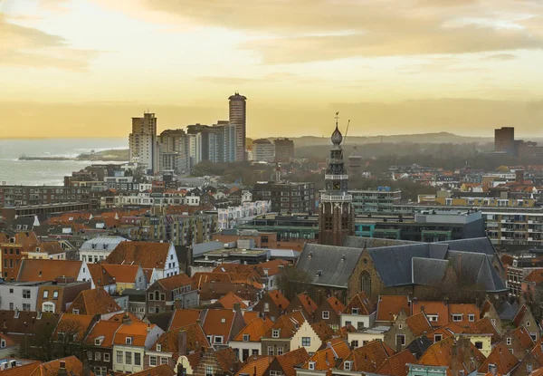 Bunte Stadtsilhouette Von Vlissingen Mit Kirchturmuhr Und Blick Aufs Meer — Stockfoto