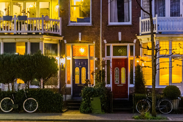 Beautiful and luxurious terraced houses in the city streets, Classic dutch Architecture
