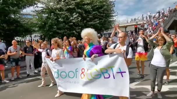 Döva Drag Queen Med Andra Hbt Hörsel Handikappade Aktivister Walking — Stockvideo