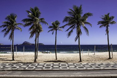 Ipanema Plajı güneşli bir Rio de Janeiro Brezilya palmiye ağaçlarının