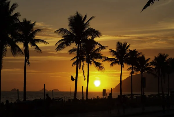 Pôr Sol Incrível Sobre Praia Ipanema Rio Janeiro — Fotografia de Stock