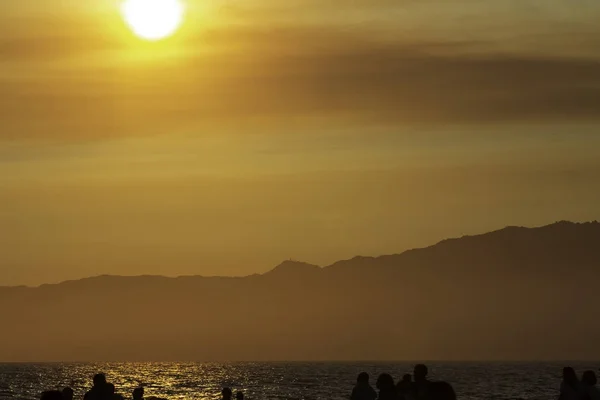 Orange sunset over Santa Monica in California