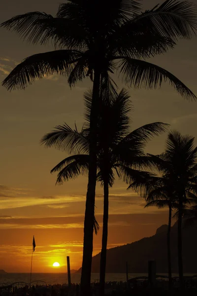 Coucher Soleil Orange Sur Plage Ipanema Rio Janeiro Brésil — Photo