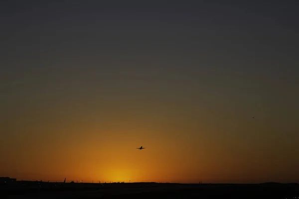 Avião Decolando Aeroporto Lax Para Pôr Sol — Fotografia de Stock