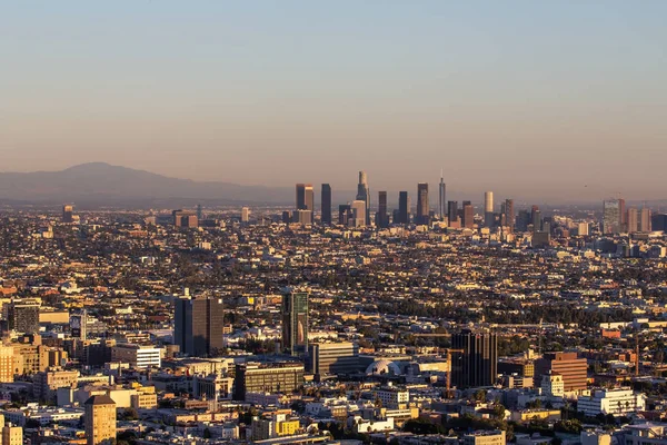 Staden Los Angeles Kalifornien Solnedgången Ljus — Stockfoto