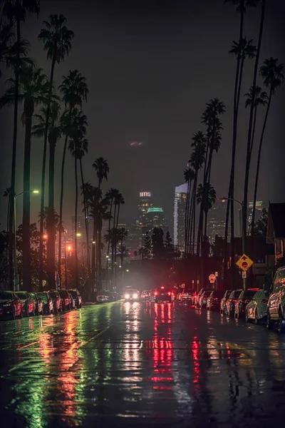 Los Ángeles Bajo Lluvia Por Noche — Foto de Stock