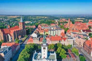 Polonya, Avrupa'da eski bir şehrin havadan görünümü
