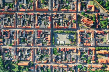 High altitude, aerial grid view of a medieval town in Europe clipart