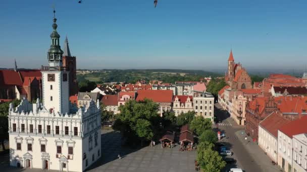 Polonya Avrupa Bir Şehir Meydanı Belediye Binası Havadan Görünümü — Stok video