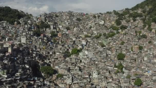 Aerial Drone View Massive Rocinha Slum Architecture Sao Conrado Rio — Stock Video