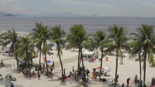 Flygfoto Över Rad Palmer Sandstrand Ipanema Full Strandbesökare Rio Janeiro — Stockvideo