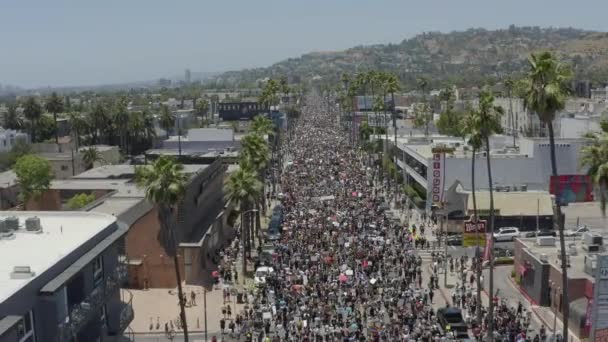 在洛杉矶举行的 黑人生活问题 抗议活动中 大量人群的空中倒转镜头 — 图库视频影像