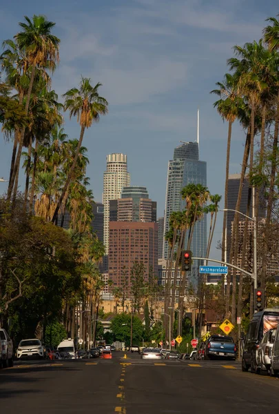 Street View Los Angeles Downtown Buildings Seen Palm Trees California — Stock Photo, Image