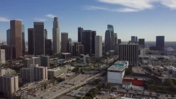 Aerial Ascending Hyper Lapse Los Angeles Downtown Buildings California — Stock Video