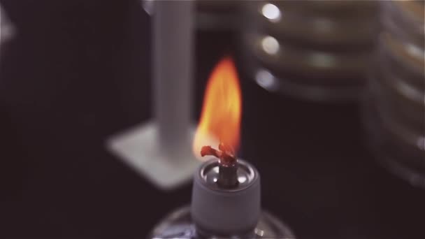 Laboratorul Masă Arde Arzător Alcool Din Sticlă Pregătirea Experimente Analize — Videoclip de stoc