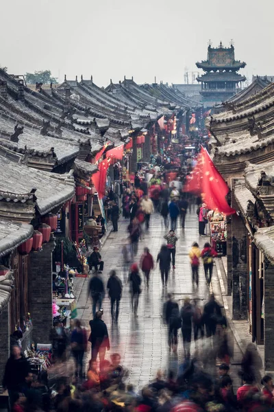 Atividade Tarde Rua Cidade Velha Pingyao China — Fotografia de Stock