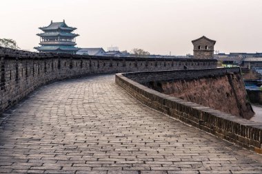 PingYao duvar sırasında sakin bir öğleden sonra Çin