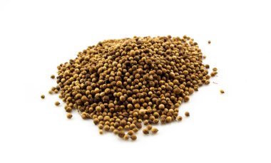 Kişniş tohumları beyaz arkaplanda izole edildi