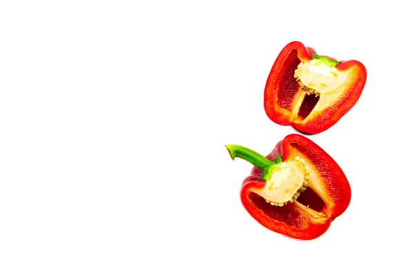 Rode Paprika Boven Bekijken Geïsoleerd Witte Achtergrond — Stockfoto