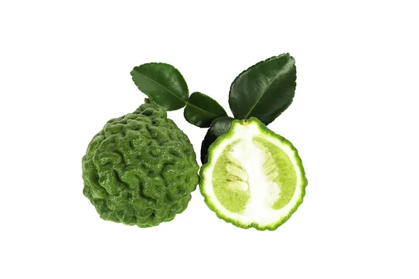 Φρέσκα Φρούτα Περγαμόντου Φύλλα Που Απομονώνονται Λευκό Φόντο — Φωτογραφία Αρχείου