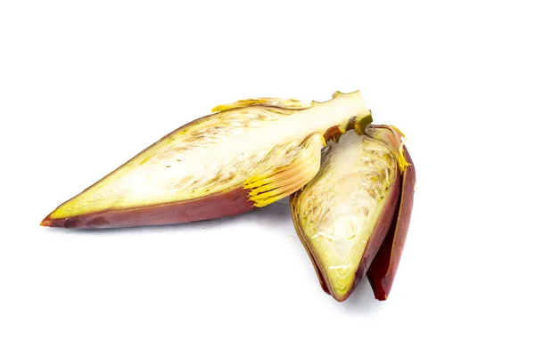 Banana blossom with slice isolated on white background.