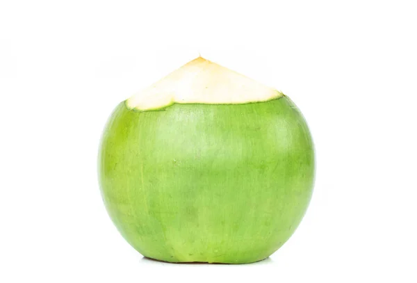 Groene Kokosnoot Geïsoleerd Witte Achtergrond — Stockfoto